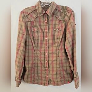 Vintage EDC women's checkered shirt Buttoned Up,  True Love Trust Brown‎ Sz L